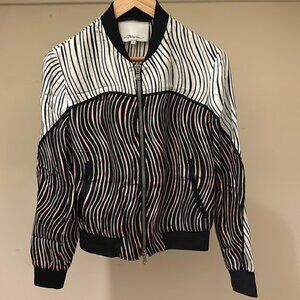 New 3.1 Phillip Lim 100% silk cropped zebra stripe contrast patch bomber jacket